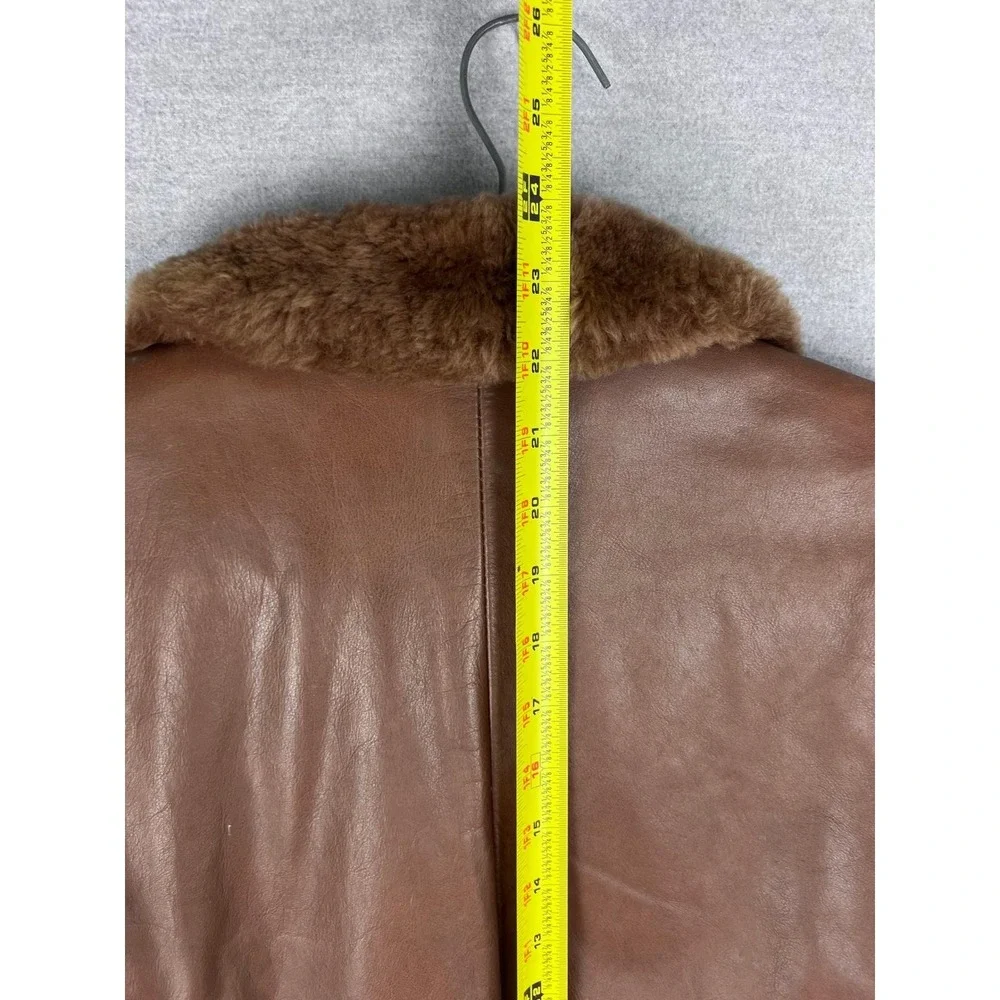 Polo Ralph Lauren Vintage Brown Leather‎ Bomber Jacket Shearling Collar Mens L